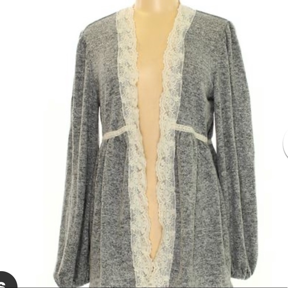 🏹 Boho Heather Grey & Cream Lacy Layering Kimono - Picture 8 of 13